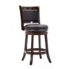 Counter Height Barstool in Dark Brown Wood Finish with Black Padded Swivel Seat