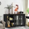 Black Wood Buffet Kitchen Dining Sideboard Storage Cabinet w/ Glass Sliding Door