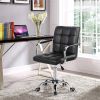 Modern Mid-Back Black Faux Leather Office Chair with Removable Arms