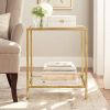 Square Accent Side Table Gold Metal Frame Glass Top Bottom Shelf Sofa Table