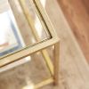 Square Accent Side Table Gold Metal Frame Glass Top Bottom Shelf Sofa Table