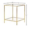 Square Accent Side Table Gold Metal Frame Glass Top Bottom Shelf Sofa Table