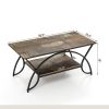 Rustic Farmhouse 2 Tier Brown Wood Coffee Table with Curved Metal Legs