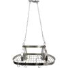 Rustic 2-Light 10 Hook Ceiling Mounted Hanging Pot Rack in Brushed Nickle