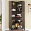 71-inch High Corner Bookcase Bookshelf in Dark Gray Wood Finish