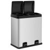 Large 16-Gallon Dual Compartment Kitchen Trash Can with Foot Pedal Open