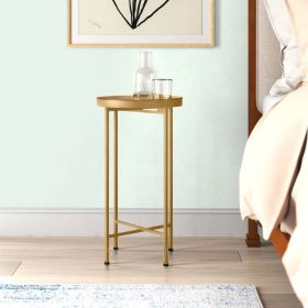 Classic Gold Finish Metal Round End Table Nightstand with Removable Tray Top