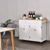 White Kitchen Cart Island with Wood Top 2 Drawers and Bottom Storage Cabinet