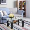 Modern 2 Tier Glass Coffee Table with Black Metal Legs