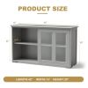 Grey Wood Buffet Kitchen Dining Sideboard Storage Cabinet w/ Glass Sliding Door