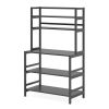 Black Metal Wood Freestanding Kitchen Shelf Bakers Rack Microwave Stand