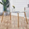 Modern 47-inch x 29-inch Glass Top Dining Table with Wood-Look Metal Legs