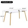 Modern 47-inch x 29-inch Glass Top Dining Table with Wood-Look Metal Legs