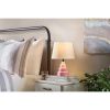 Small Pink Desk Light Table Lamp with White Fabric Shade for Bedside Nightstand