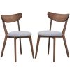 Set of 2 Mid-Century Modern Curved Back Wood Dining Chair Grey Upholstered Seat