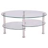 Modern Oval Tempered Glass Coffee Table with Bottom Shelf