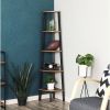 Modern 4-Shelf Brown Black Corner Shelving Unit Slim Bookcase