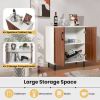 Modern White Brown Wood Dining Sideboard Buffet 2-Door Storage Cabinet