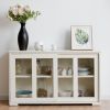 Modern Cream White Wood Buffet Sideboard Cabinet with Glass Sliding Door