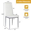 Set of 4 Modern High Back White PVC Leather Dining Chairs with Metal Legs