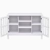 White Wood Sofa Table Console Cabinet with Tempered Glass Panel Doors