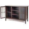 Brown Wood Sofa Tale Console Cabinet with Tempered Glass Panel Doors