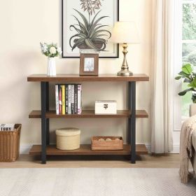 Brown Wood Sofa Table,  Narrow Hallway Table, 3-Tier Console Table for Living Room