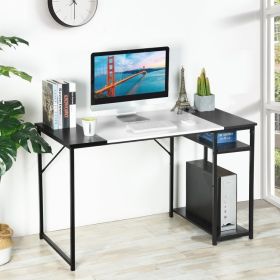 47.2" L x 23.6" D Writing Computer Desk, Home Office Study Desk with 2 Storage Shelves on Right Side, Fashion Simple Style Wood Table Metal Frame- Whi