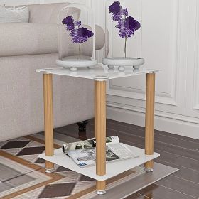 1-Piece White+Oak Side Table , 2-Tier Space End Table ,Modern Night Stand, Sofa table, Side Table with Storage Shelve