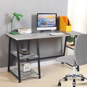 47.4"W X 19.7"D X 28.9"H Wooden Desk with 2 Storage Racks - GREY & BLACK