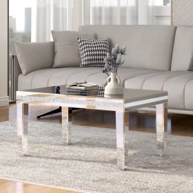 ON-TREND Fashionable Modern Glass Mirrored Coffee Table, Easy Assembly Cocktail Table with Crystal Design and Adjustable Height Legs, Silver