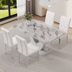 Table and chair set, modern minimalist marble textured rectangular dining table. Suitable for restaurants and living rooms. Soft cushion seats. F-1280