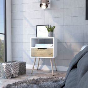 Nightstand Fugaz, Open Shelf, Single Drawer, White / Light Oak Finish