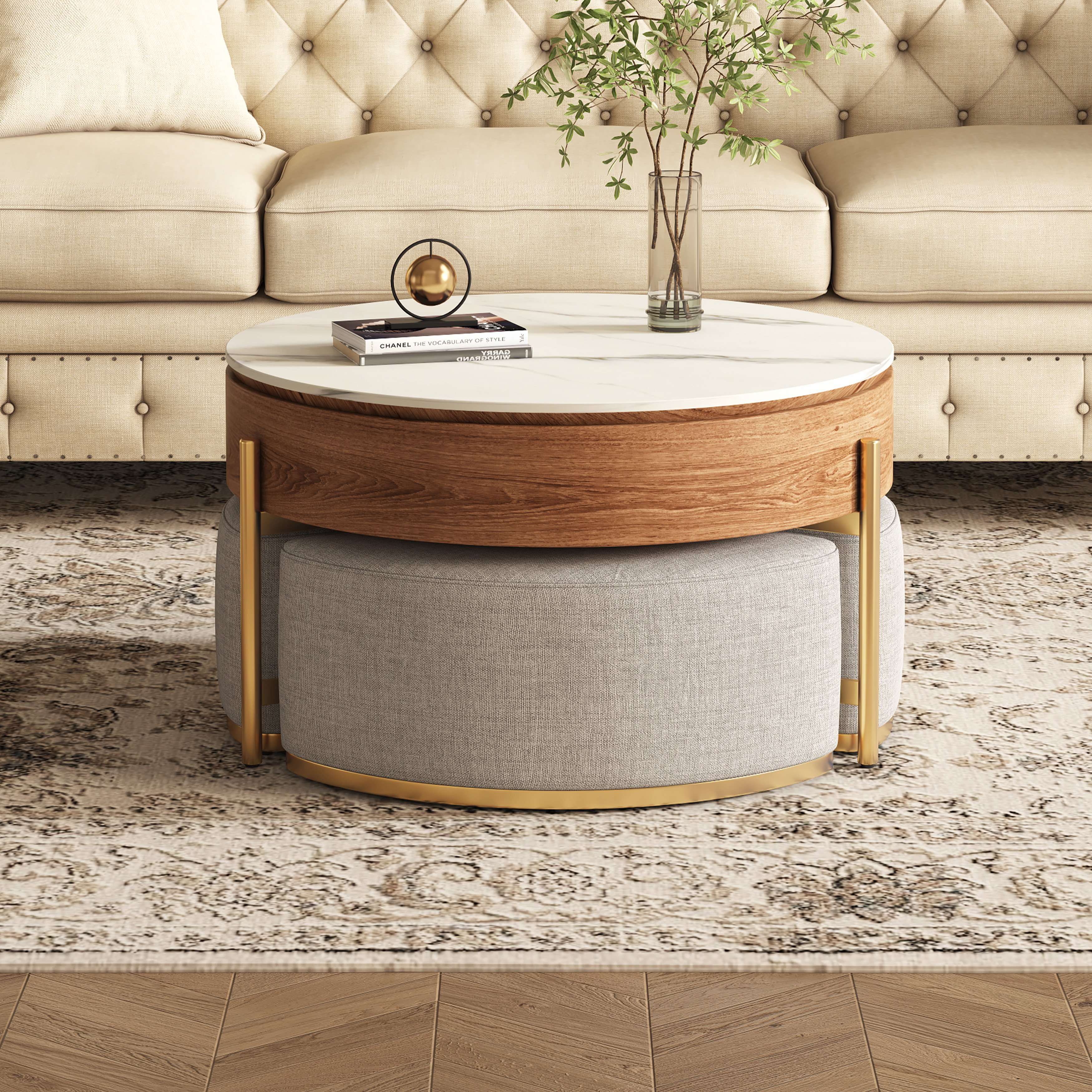Modern Nesting Coffee Table Set with Sintered Stone Top, Lift-top Coffee Table 37" Modern Nesting Coffee Table Set with Sintered Stone Top, Lift-top Coffee Table 37"
