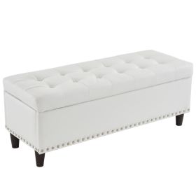 43 Inches 110*41*42cm PU With Storage Copper Nails Bedside Stool Footstool Off-White