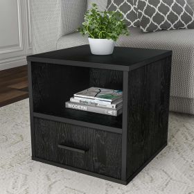 Cube End Table with Drawer, Black