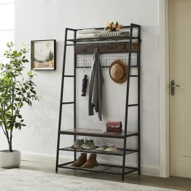 Modern Industrial Coat Rack and Hall Tree with Shoe Storage Bench - Entryway Organizer