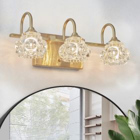 Modern Crystal Bathroom Vanity Light, 3-Light Golden Wall Sconce with Clear Glass Shade, Elegant Wall Mount Lighting for Bathroom, Powder Room, or Van