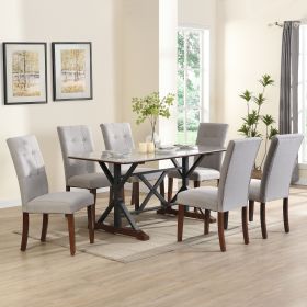 7-piece Modern Dining Table Set, Gray Sintered Stone Dining Table with 6 Tufted Upholstered Chairs, 63-inch Rectangle Dining Table for Dining Room