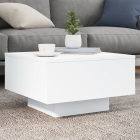 Coffee Table with LED Lights White 21.7"x21.7"x12.2"