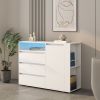 Storage cabinets with LEDs, 3 drawer sofa side cabinet,Drawer chest with open storage space,44.48x15.74x32.60 Inches