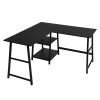 43.5"W X 27.6" D L-Shaped Corner Computer Desk with Open Shelves, BLACK