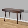 Mango Wood Writing Desk with Two Drawers and Tapered Legs, Brown