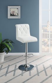 Adjustable Bar stool Gas lift Chair White Faux Leather Tufted Chrome Base Modern Set of 2 Chairs Dining Kitchen