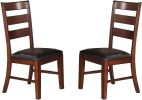 Antique Walnut Finish Solid Wood Set of 2pc Chairs Dining Chair Ladder Back Cushion Seats