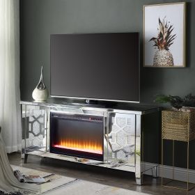 ACME Noralie TV STAND W/FIREPLACE Mirrored & Faux Diamonds LV00312