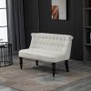 Scandinavian 2 Seater Button Tufted Loveseat Wooden Legs Cream