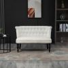 Scandinavian 2 Seater Button Tufted Loveseat Wooden Legs Cream