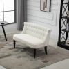 Scandinavian 2 Seater Button Tufted Loveseat Wooden Legs Cream