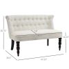 Scandinavian 2 Seater Button Tufted Loveseat Wooden Legs Cream